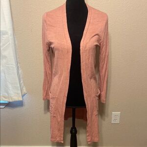 Pink Open Front Cardigan Sweater Long Length